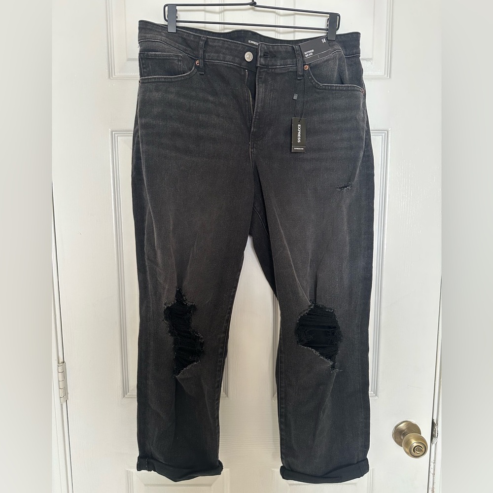 Express Black Mid Rise Ripped Boyfriend Jeans
